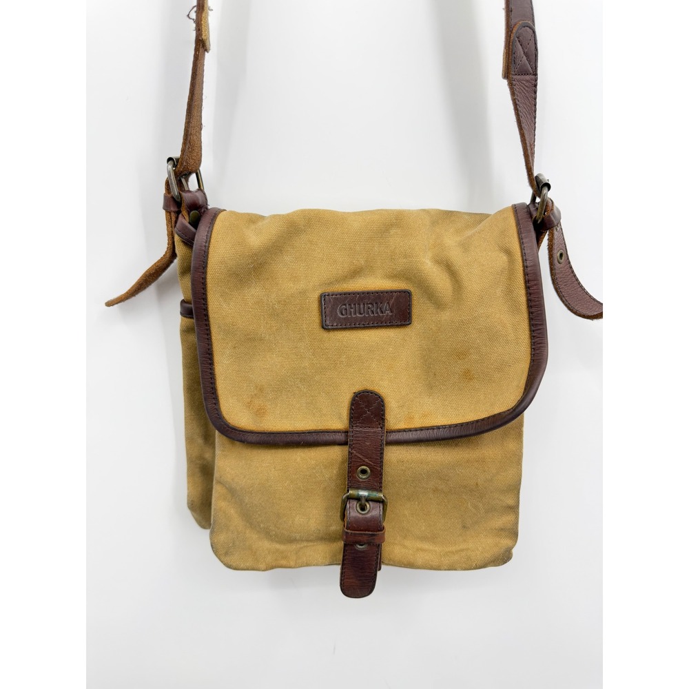 Ghurka Canvas Leather Messenger Bag Women Khaki Vintage Crossbody Buckle Flap